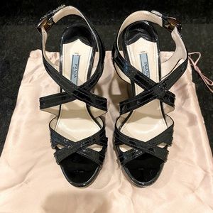 Prada Black Wedge Sandal Size 37.5